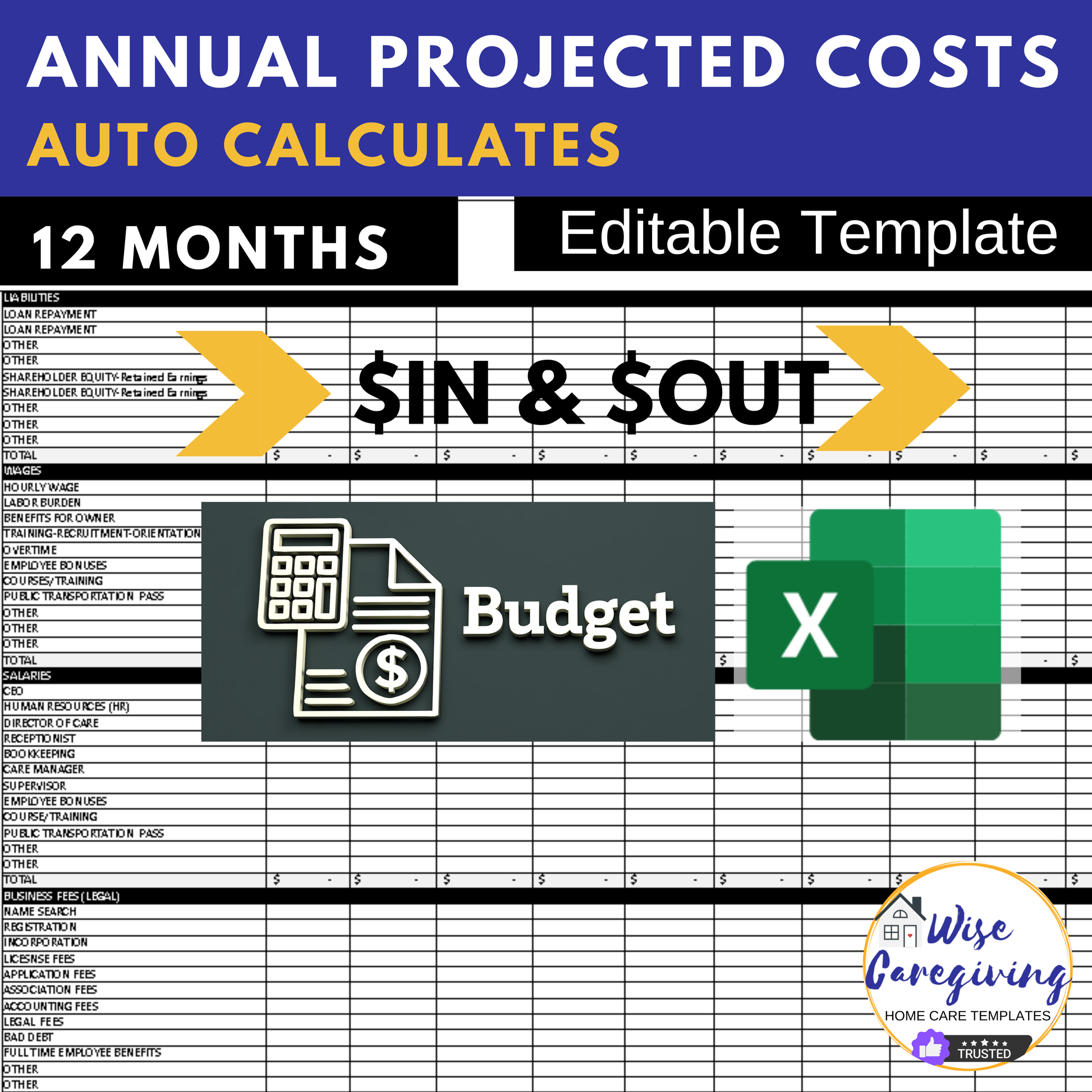 Home Care Business 12 Month Financial Projection Template - Wisecaregiving