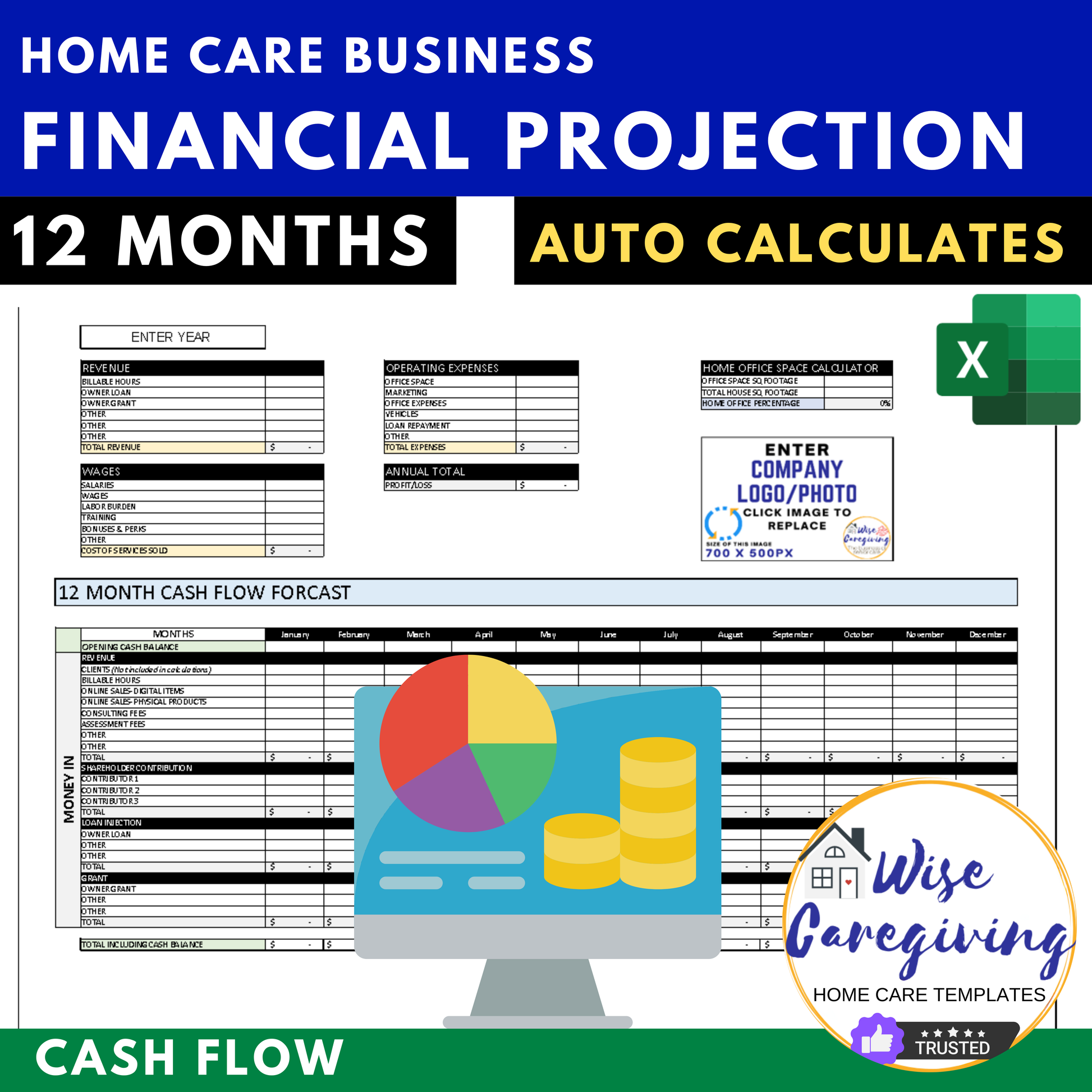 Home Care Business 12 Month Financial Projection Template - Wisecaregiving