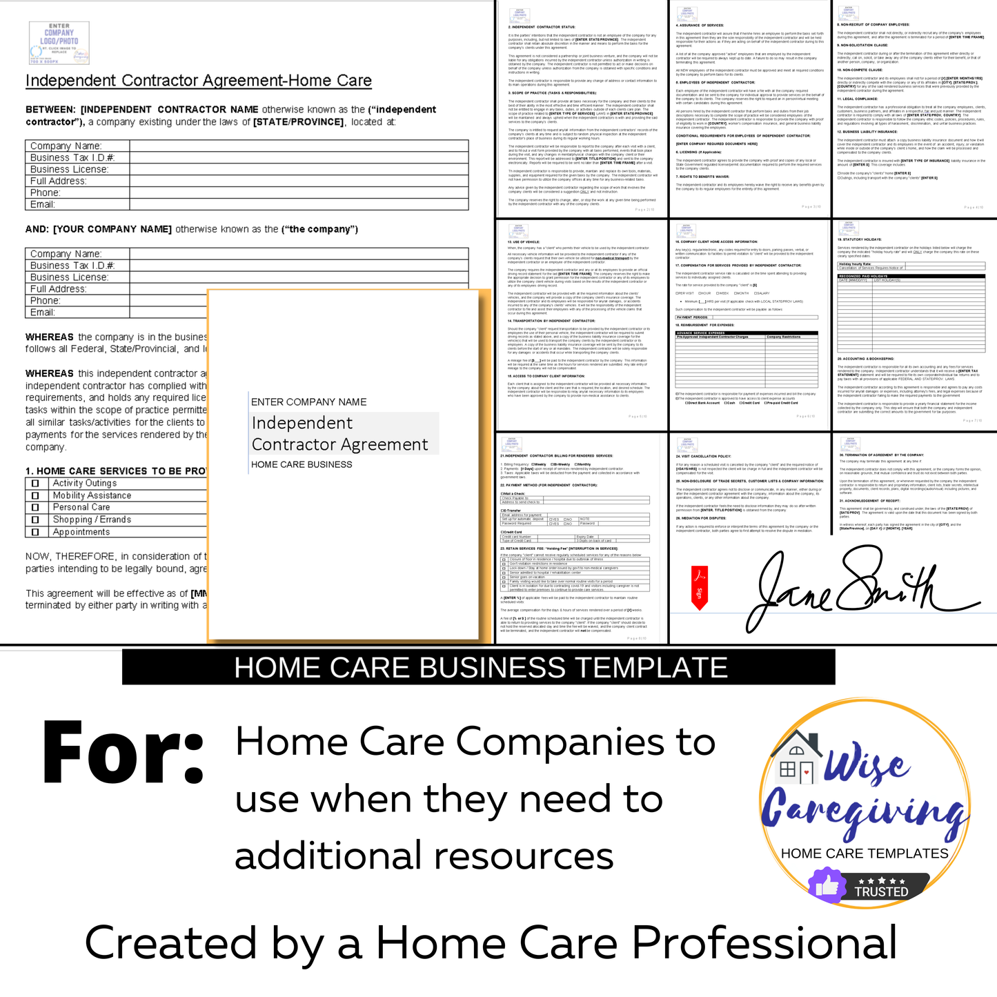 Home Care Independent Contractor Template - Wisecaregiving