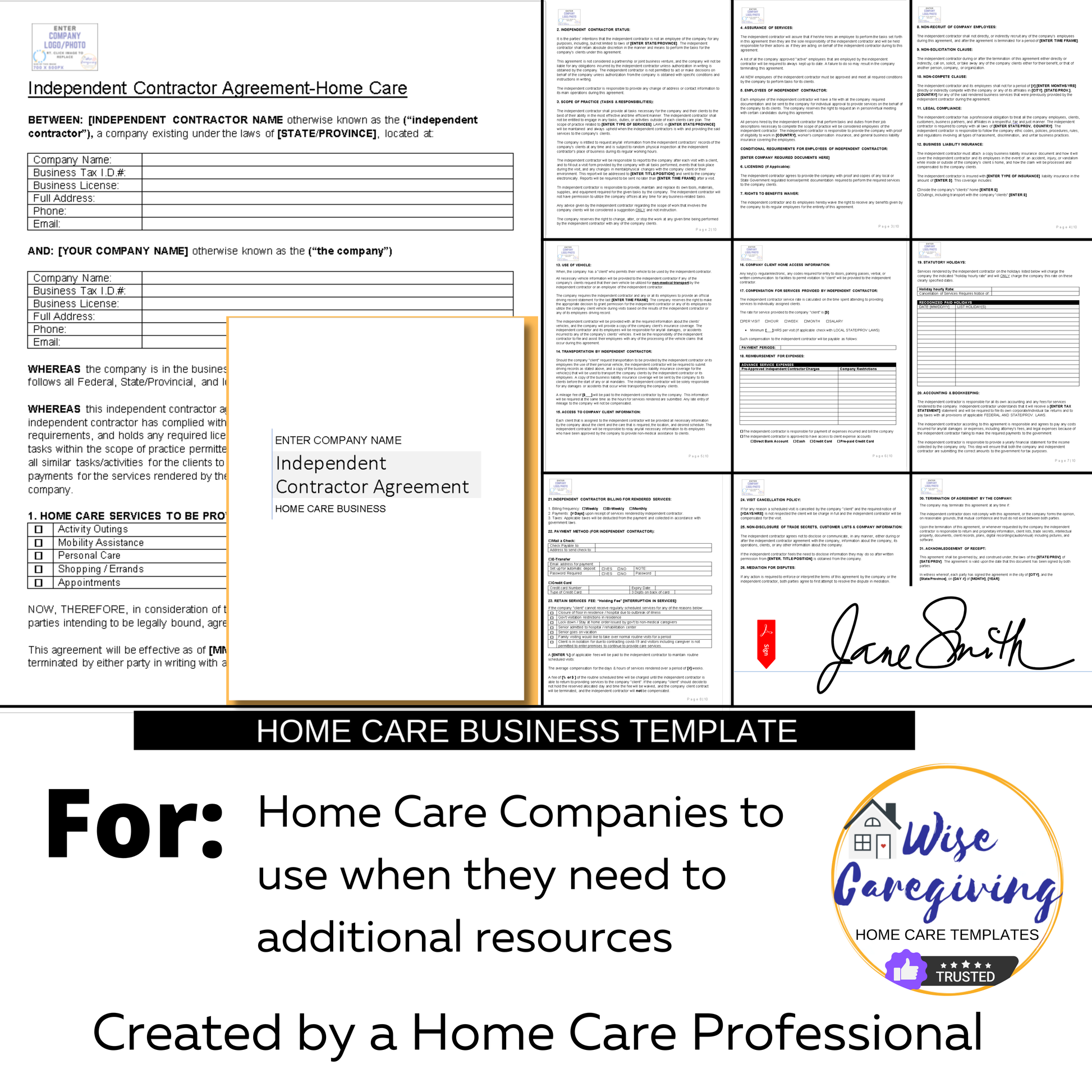 Home Care Independent Contractor Template - Wisecaregiving