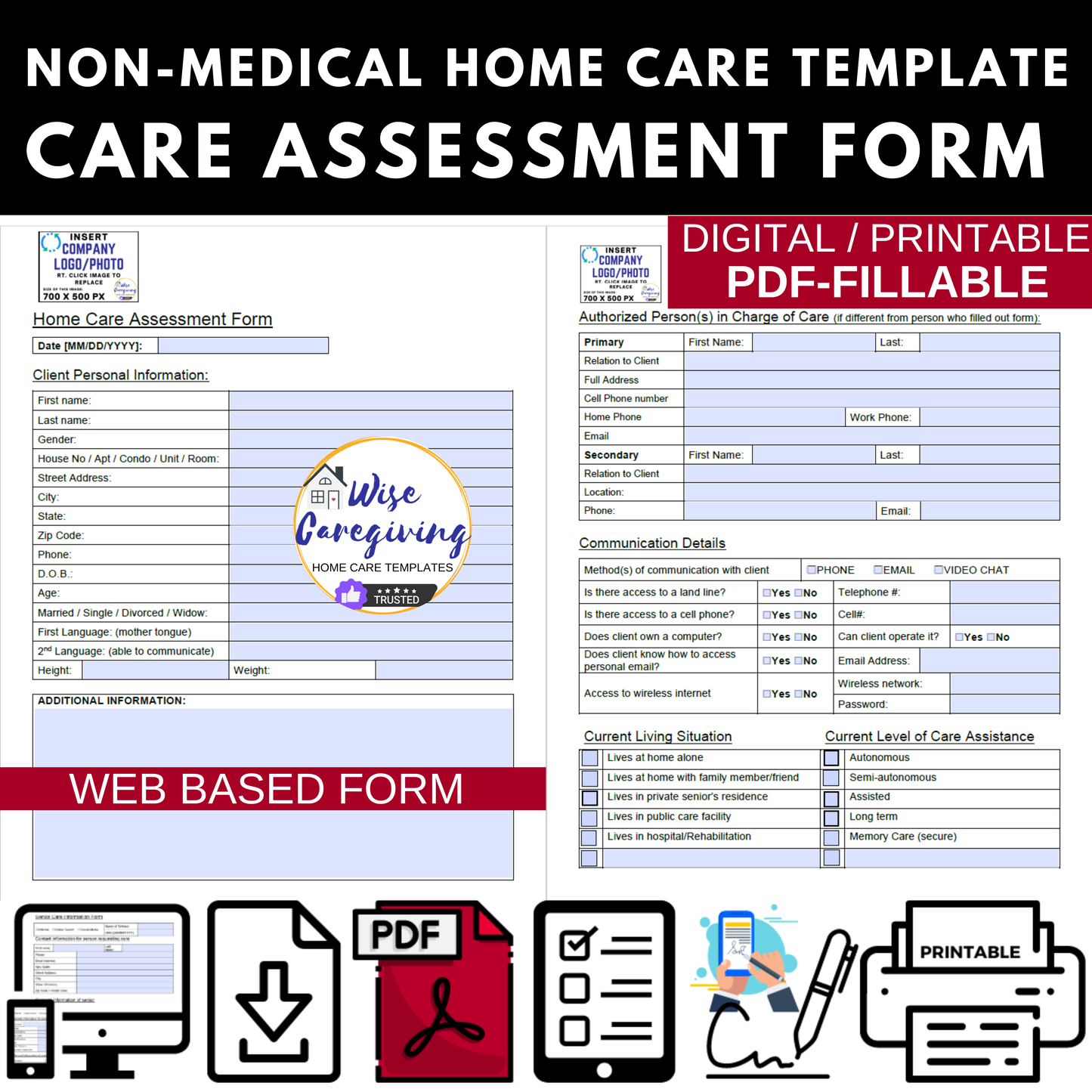 Home Care Assessment Fillable Form Template (NON-MEDICAL) - Wisecaregiving