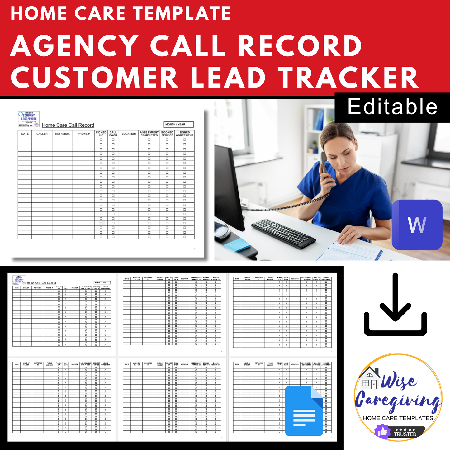 Home Care Business Call Record Template - Wisecaregiving