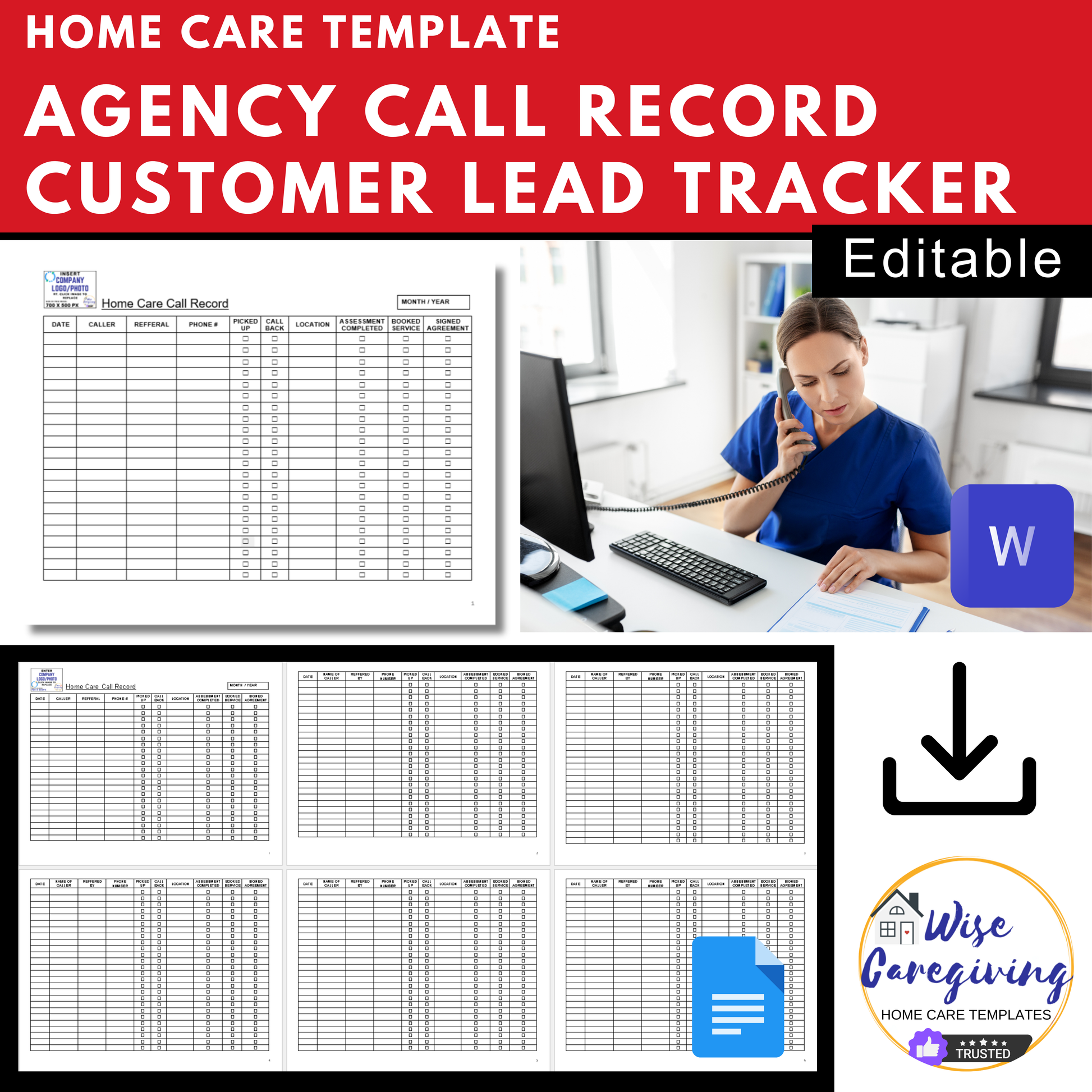 Home Care Business Call Record Template - Wisecaregiving