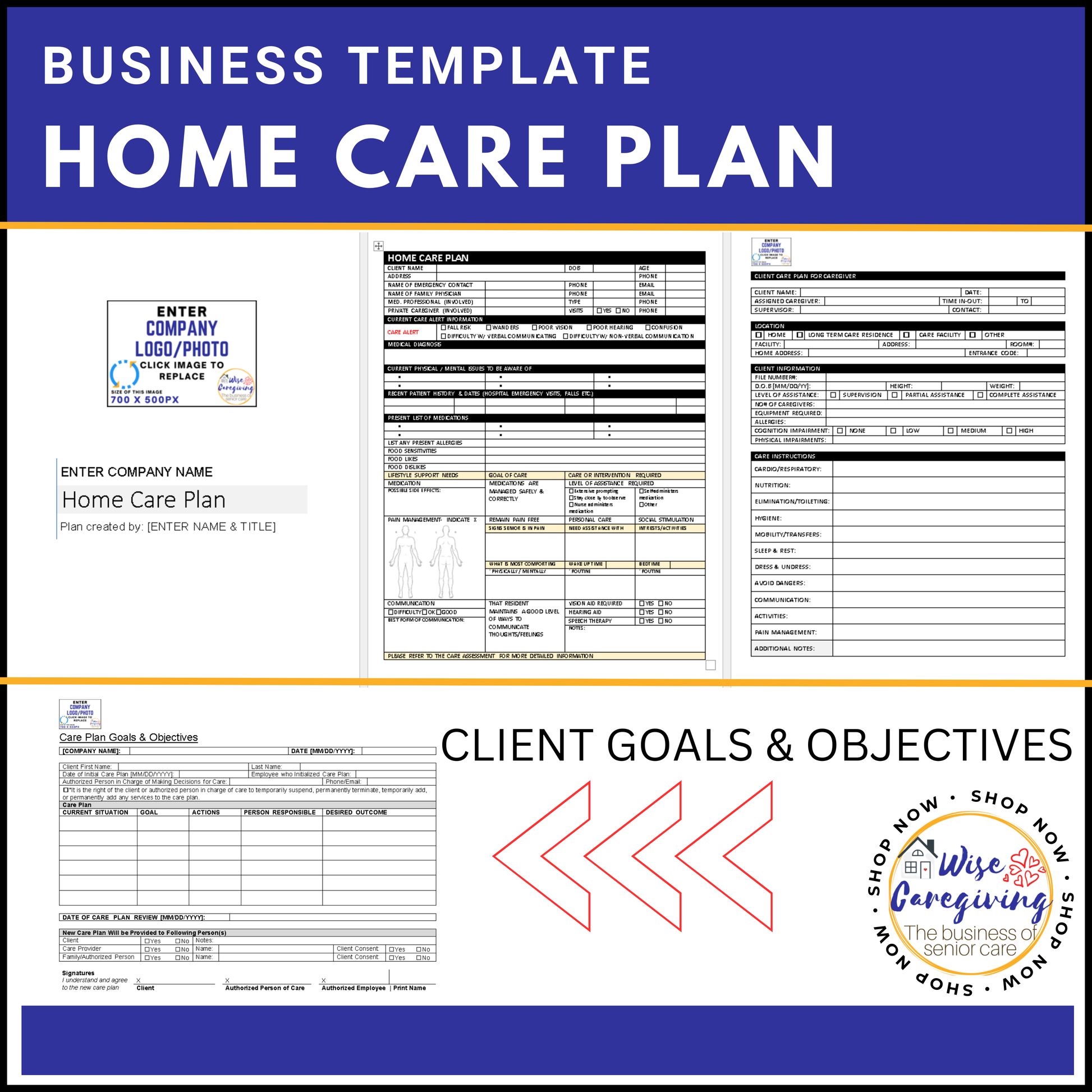 Home Care Plan Template Bundle - Wisecaregiving