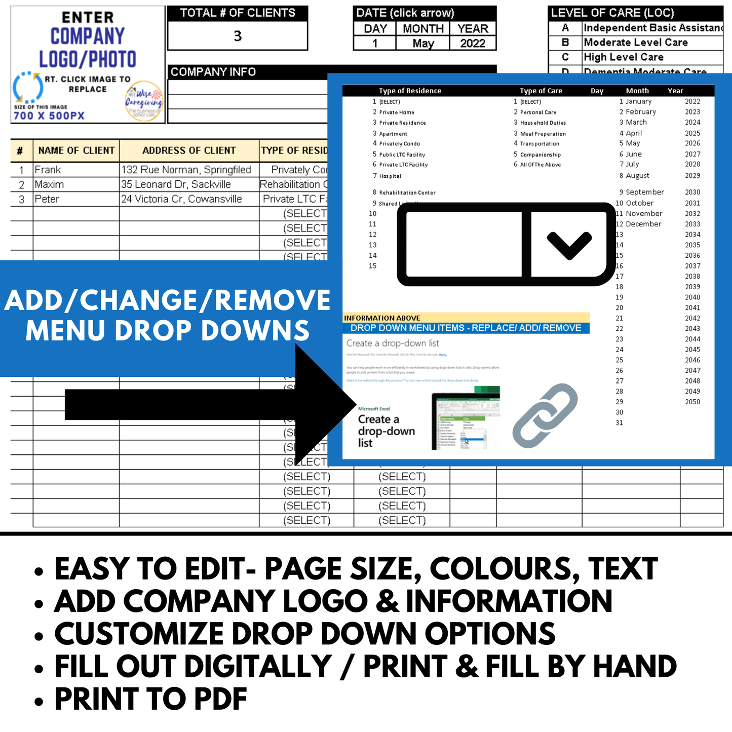 Home Care Business Client List Template - Wisecaregiving