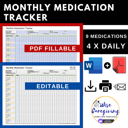 Monthly Medication Tracker Template - Wisecaregiving