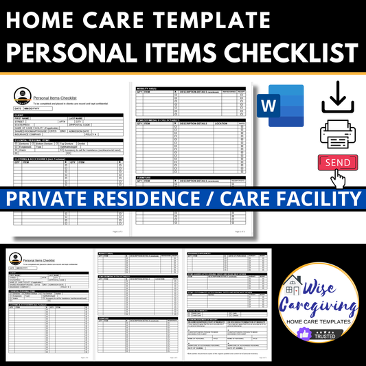 Personal Items Checklist Template - Wisecaregiving
