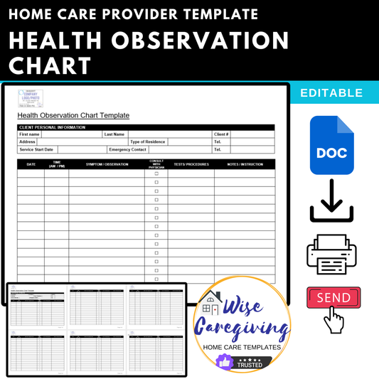 Health Observation Chart Template - Wisecaregiving