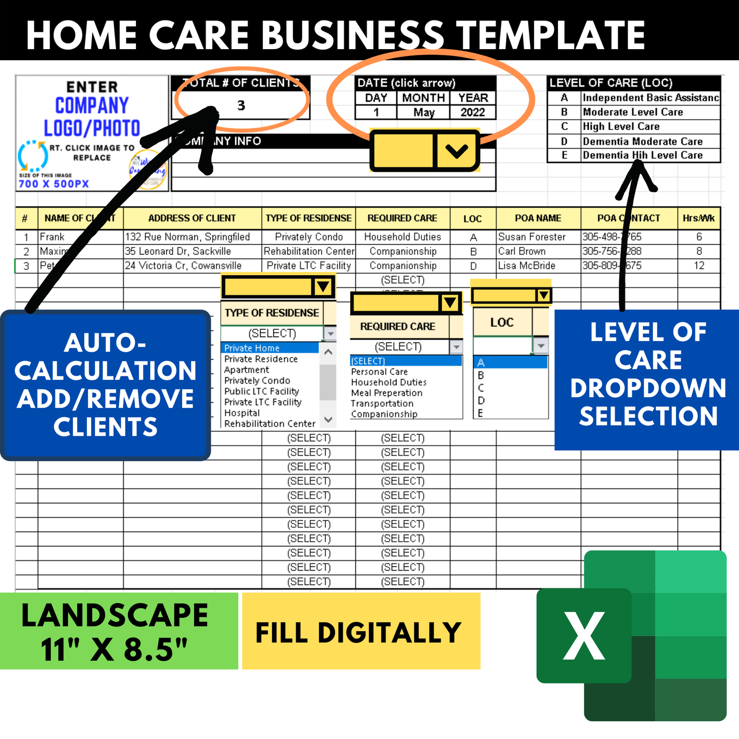 Home Care Business Client List Template - Wisecaregiving