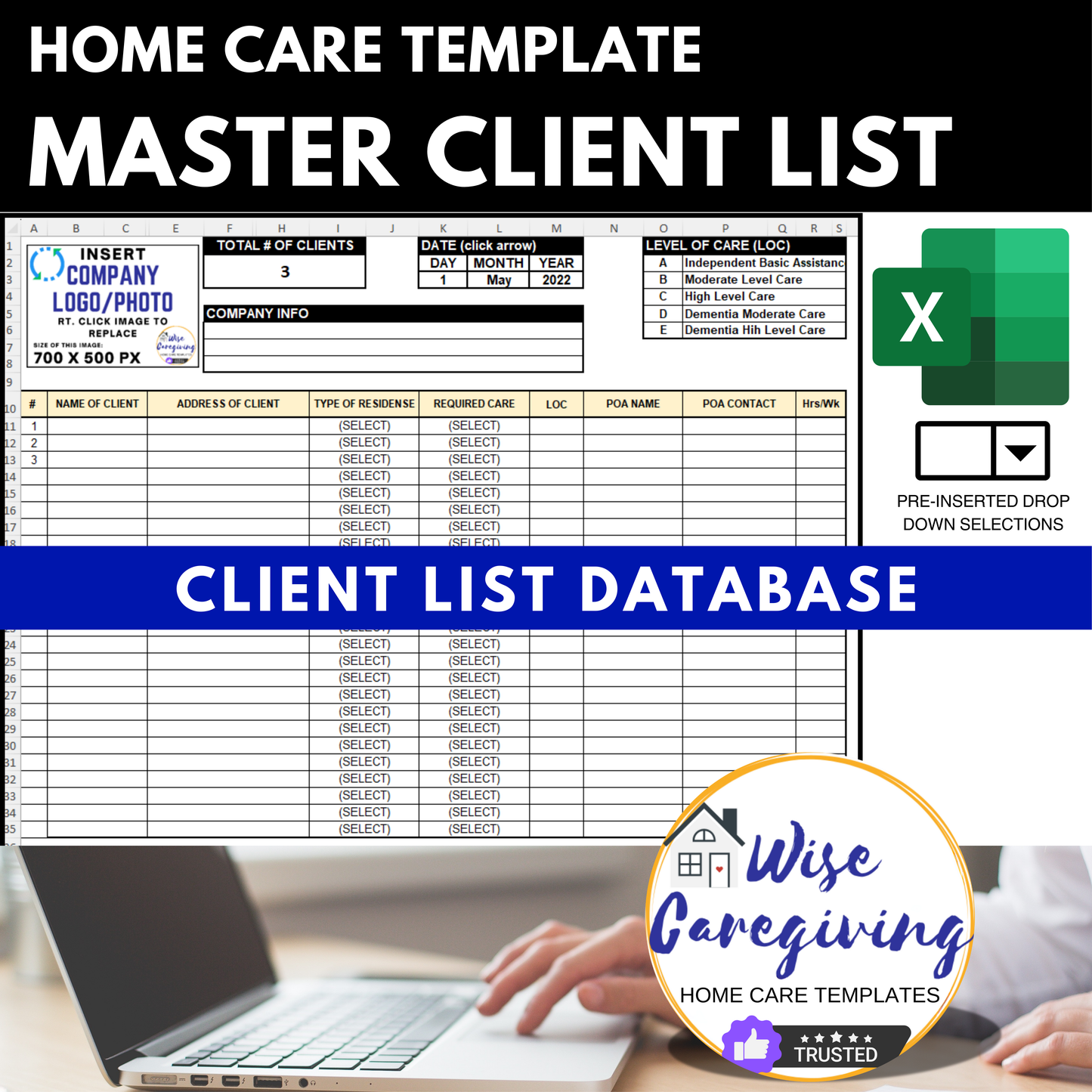 Home Care Business Client List Template - Wisecaregiving