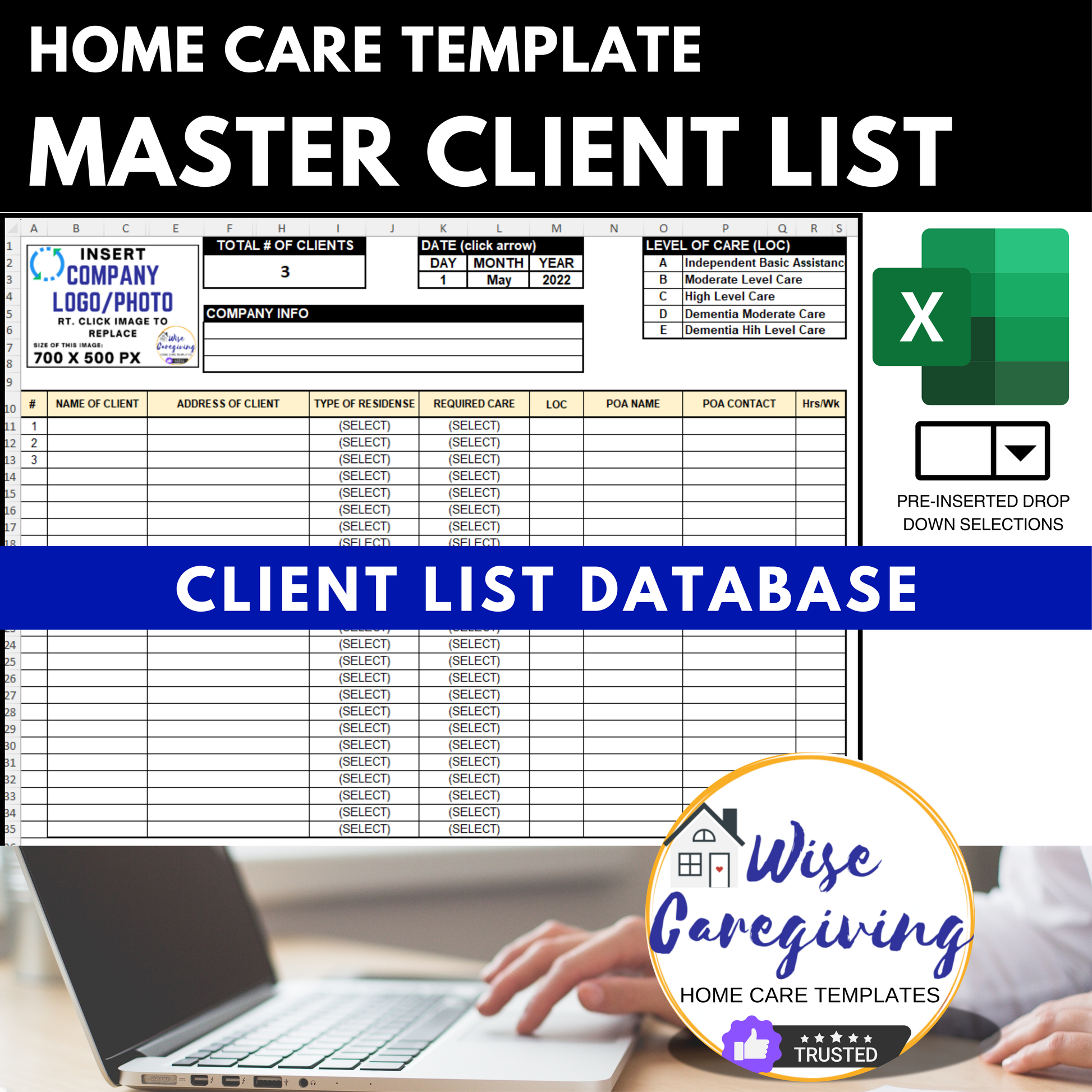 Home Care Business Client List Template - Wisecaregiving