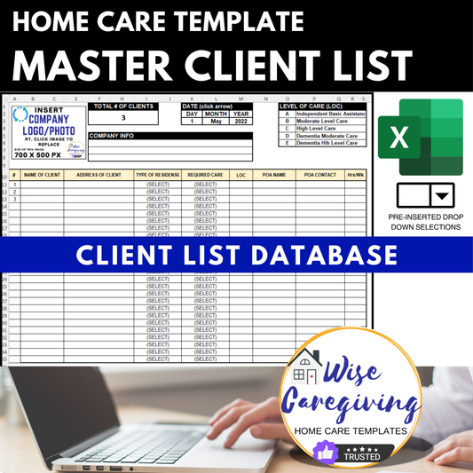 Home Care Business Client List Template - Wisecaregiving