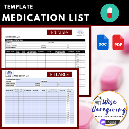 Medication List Template - Wisecaregiving