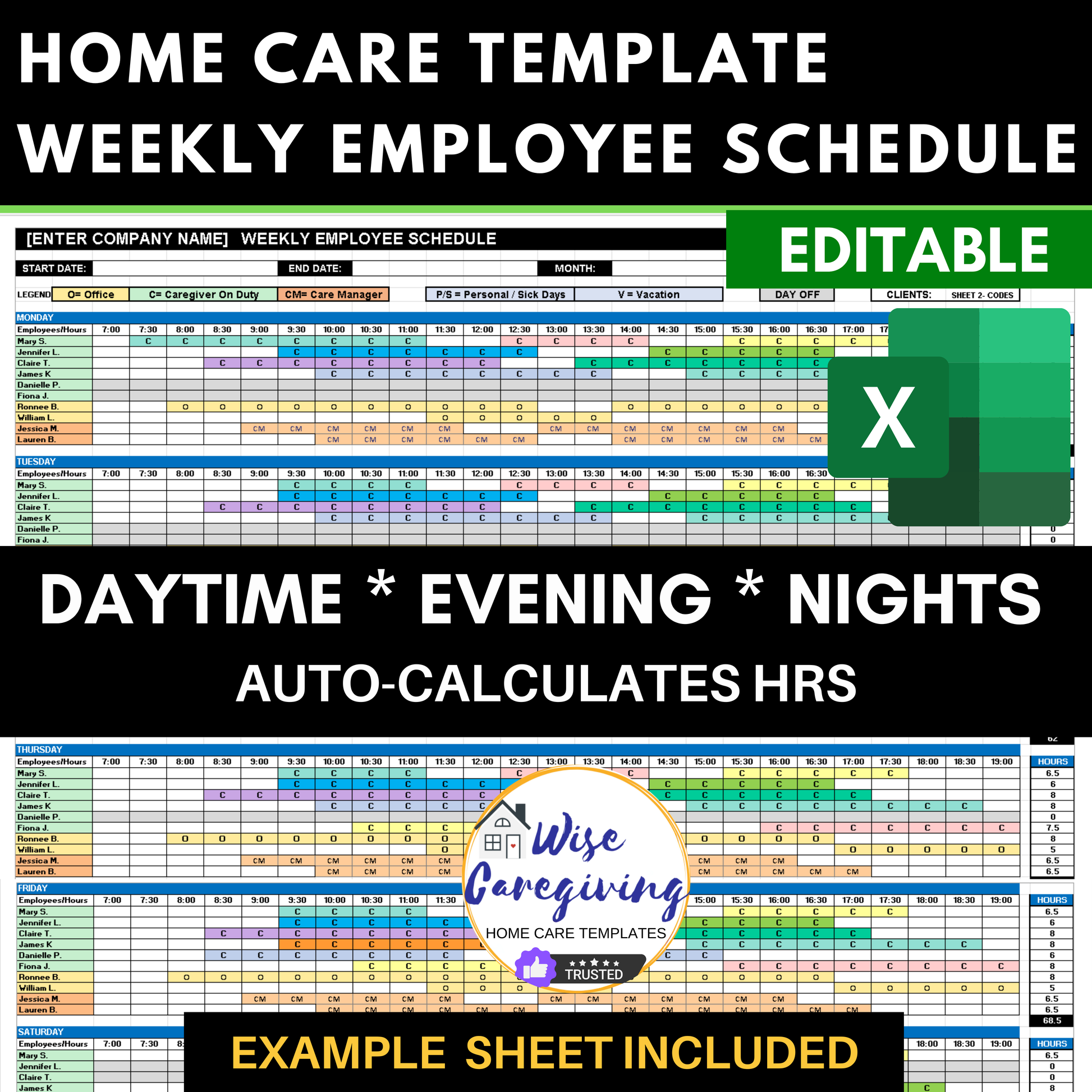 Home Care Weekly Schedule Template - Wisecaregiving