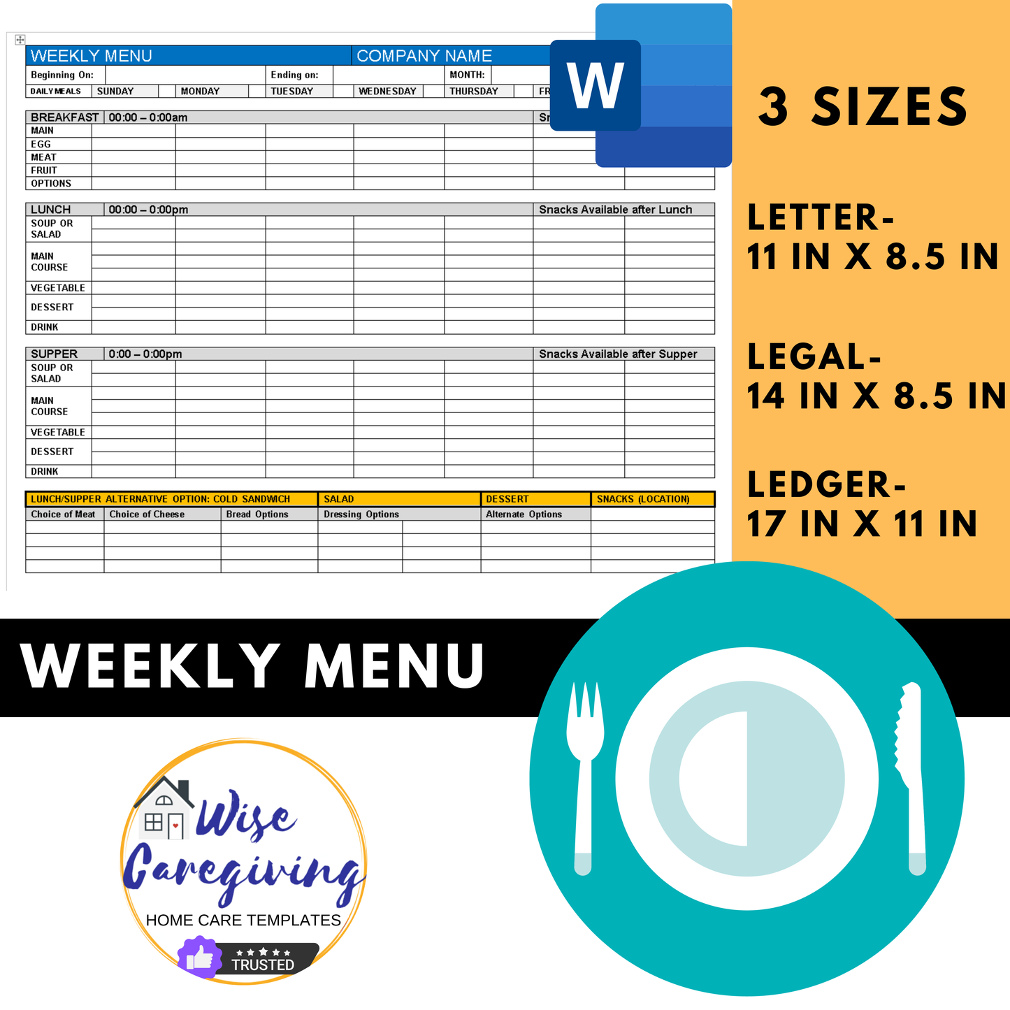 Weekly Menu Plan Template - Wisecaregiving