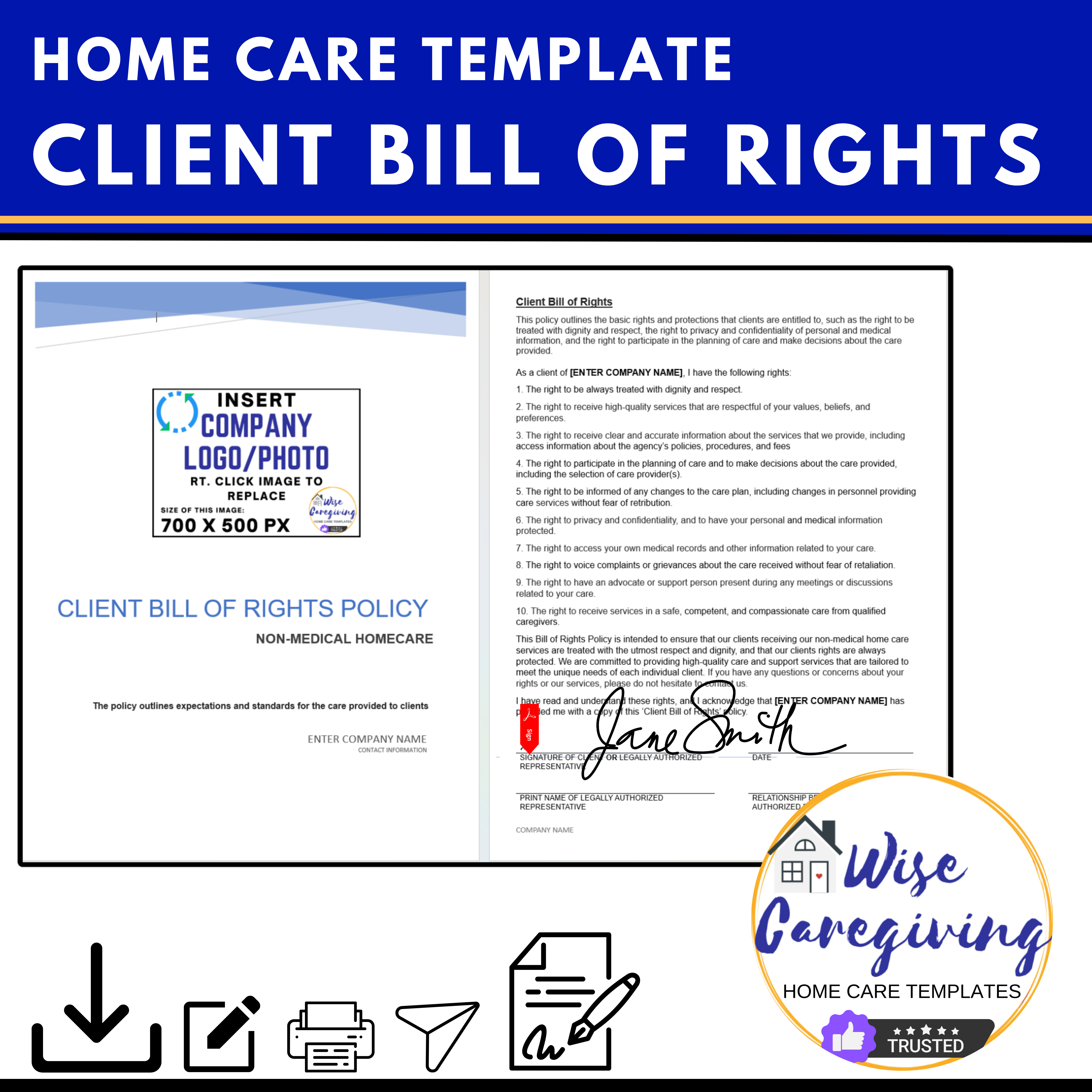 Printable Client Rights Client Bill of Rights Template for Home Care Service | Editable | Prin