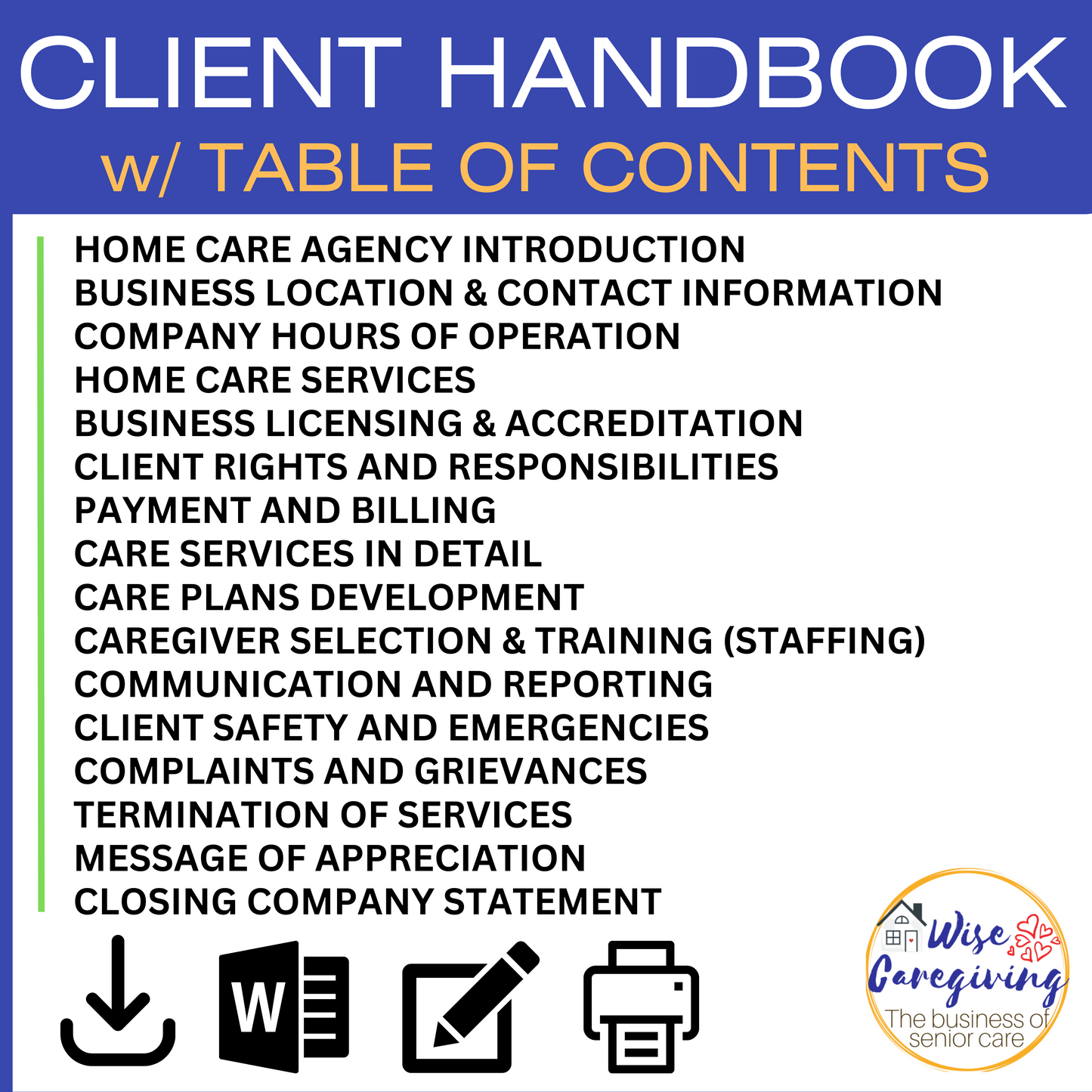 Contents of Client Handbook