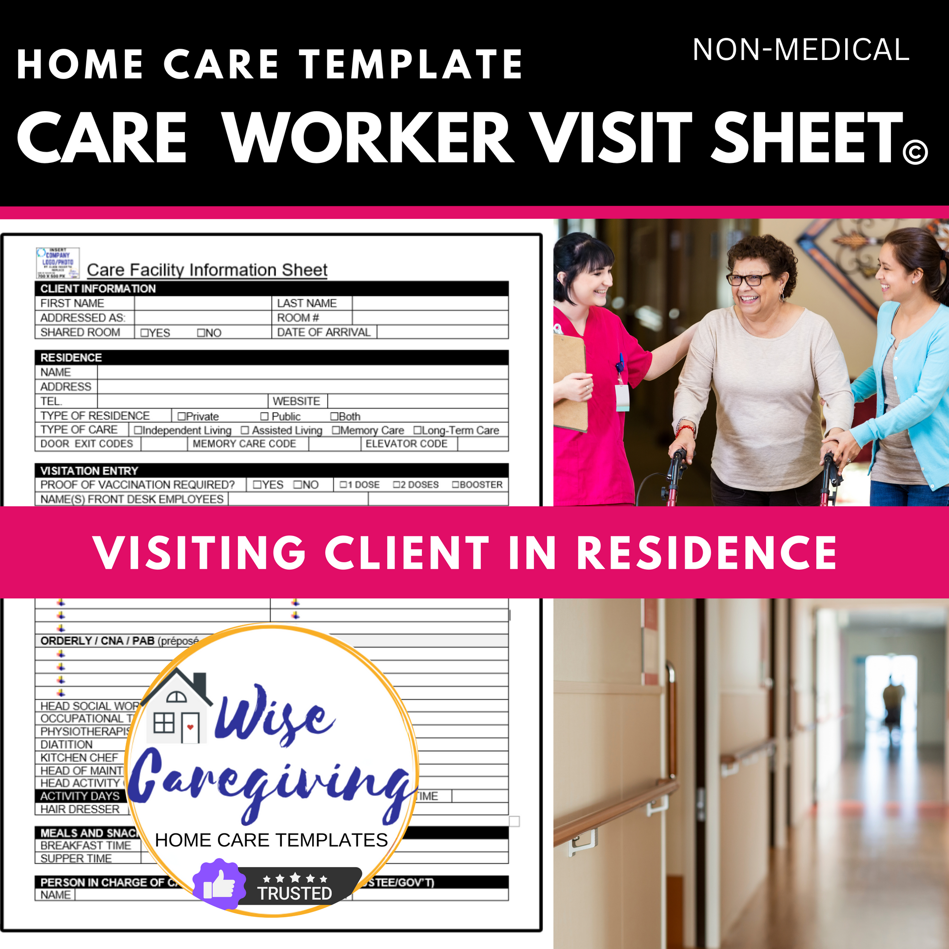 Care Worker Visiting Client in Residence Template - Wisecaregiving