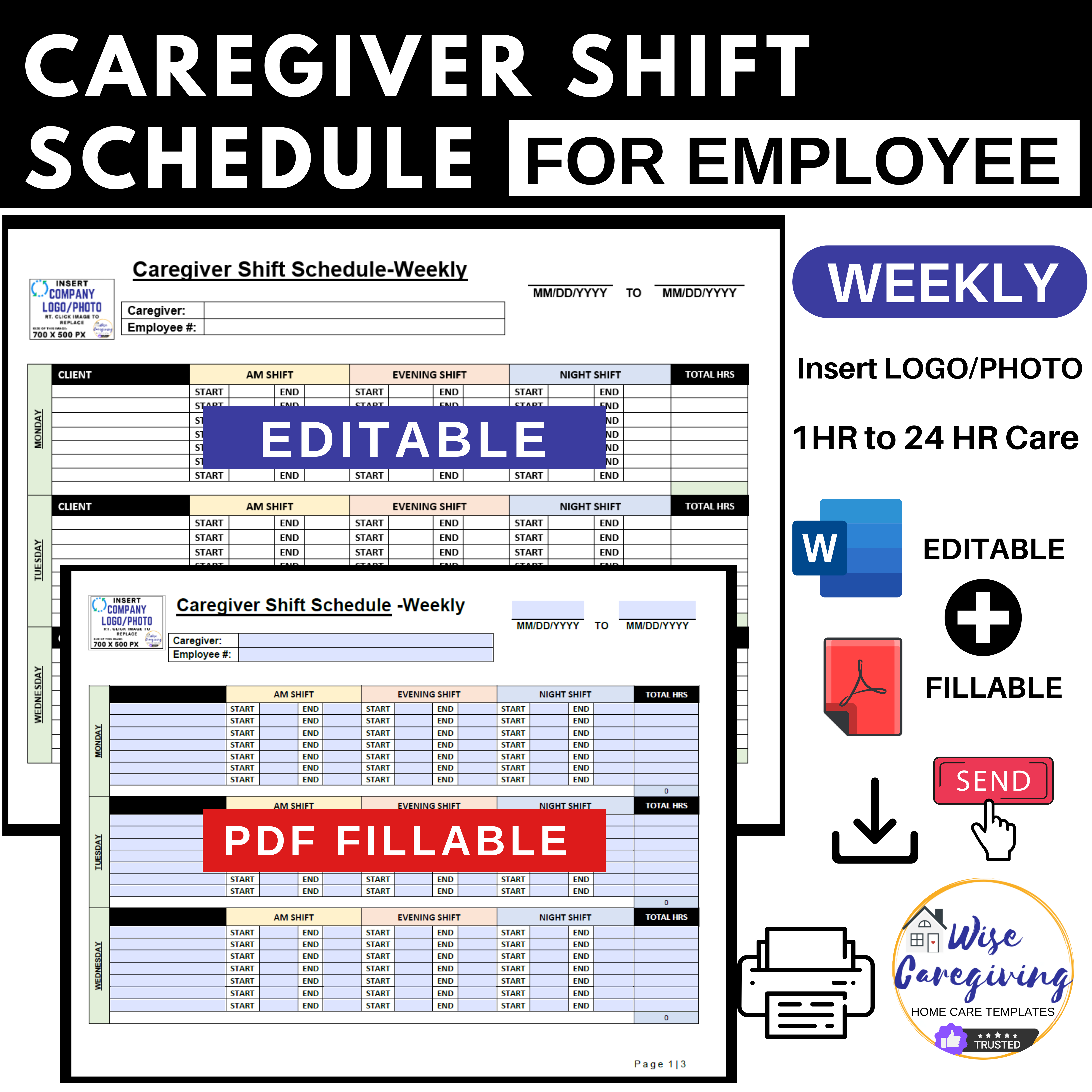 Care Staff Rota Patterns.pdf Caregiver Shift Schedule Template | MS Word & ADOBE Fillable Format Pr
