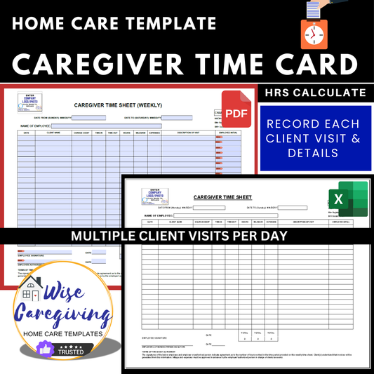 Home Care Employee Time Sheet Template or Multiple Visits - Wisecaregiving