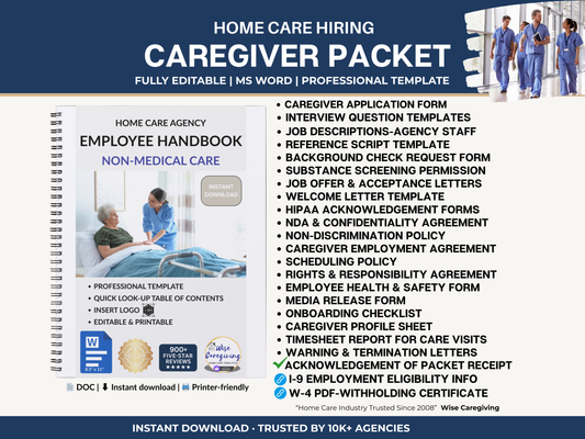 Home Care Employee Forms & Handbook Bundle | Caregiver Hiring & HR Templates