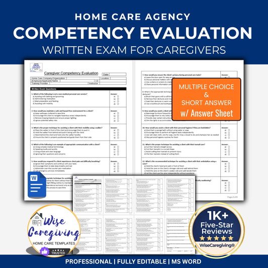 Home Care Caregiver Competency Written Exam Template