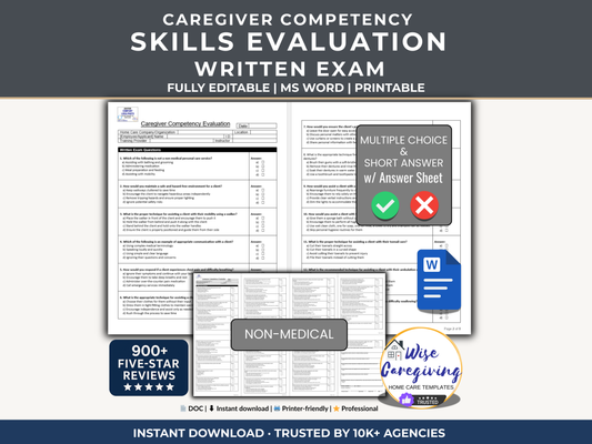 Home Care Caregiver Employee Competency Evaluation-Written Exam Template