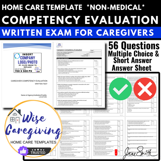 Home Care Caregiver Employee Competency Evaluation-Written Exam Template - Wisecaregiving