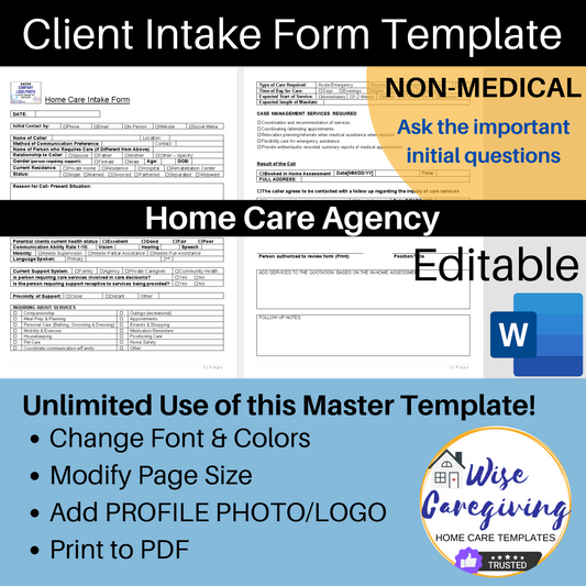 Home Care Client Intake Form Template