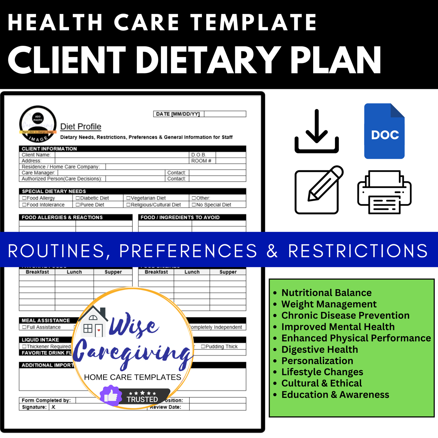 Dietary Plan Template - Wisecaregiving