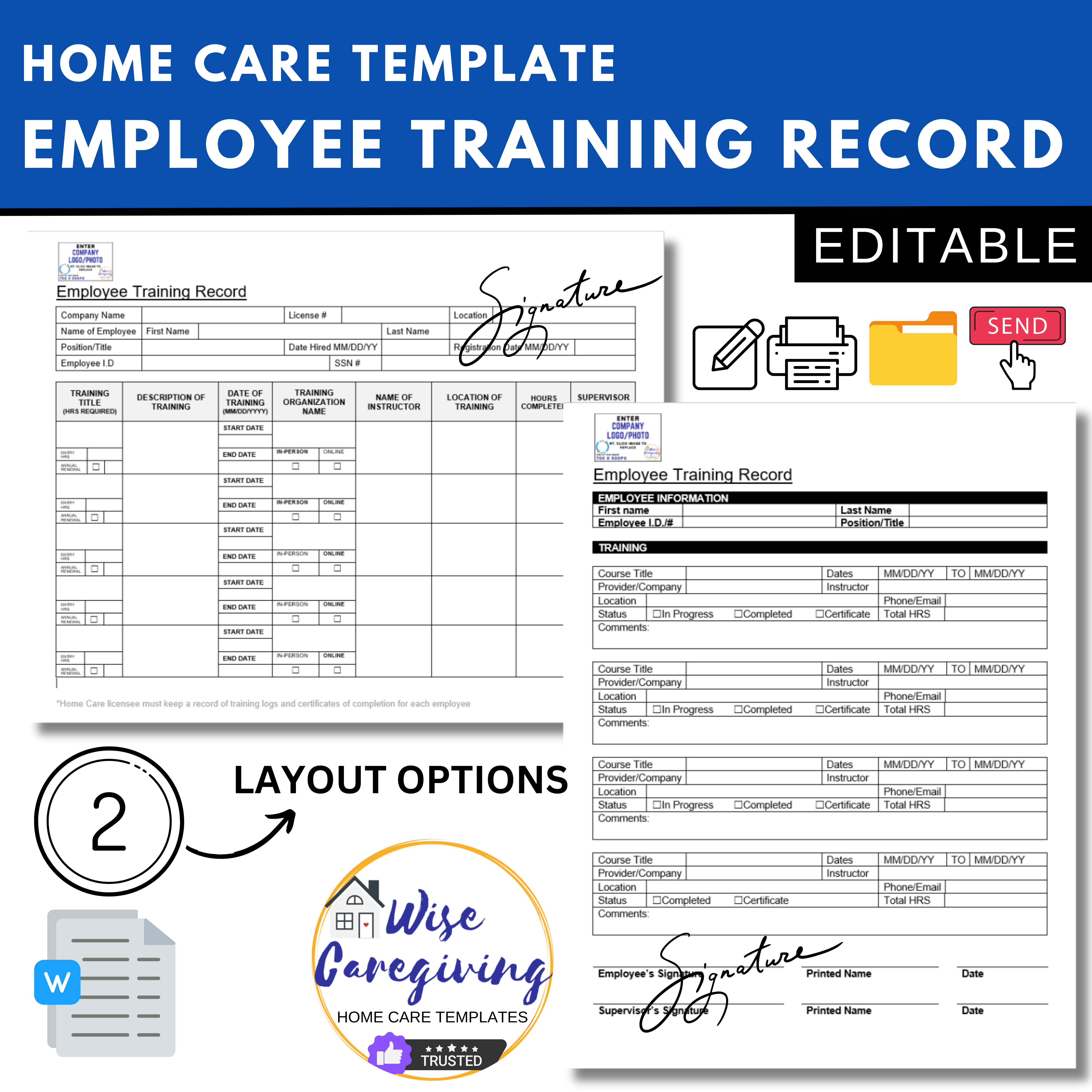 Home Care Employee Training Records Template Set | Editable | Printabl