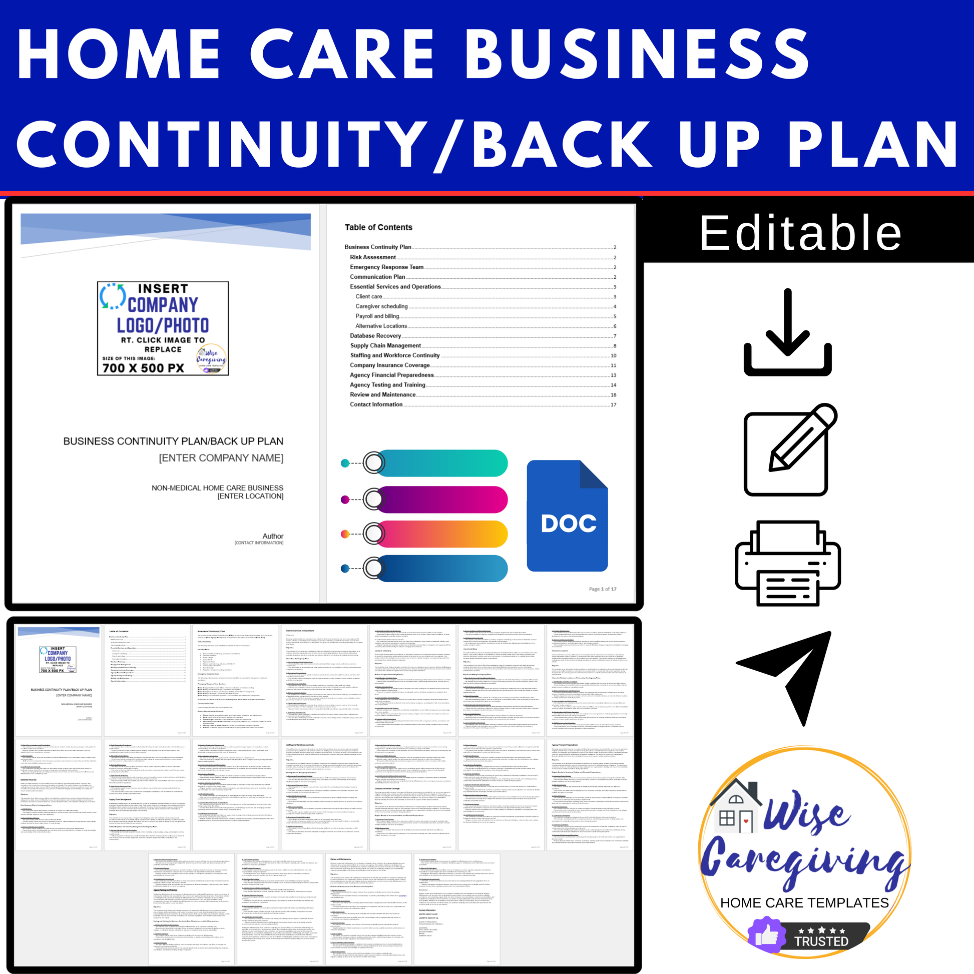 Home Care Business Continuity-Back Up Plan Template - Wisecaregiving