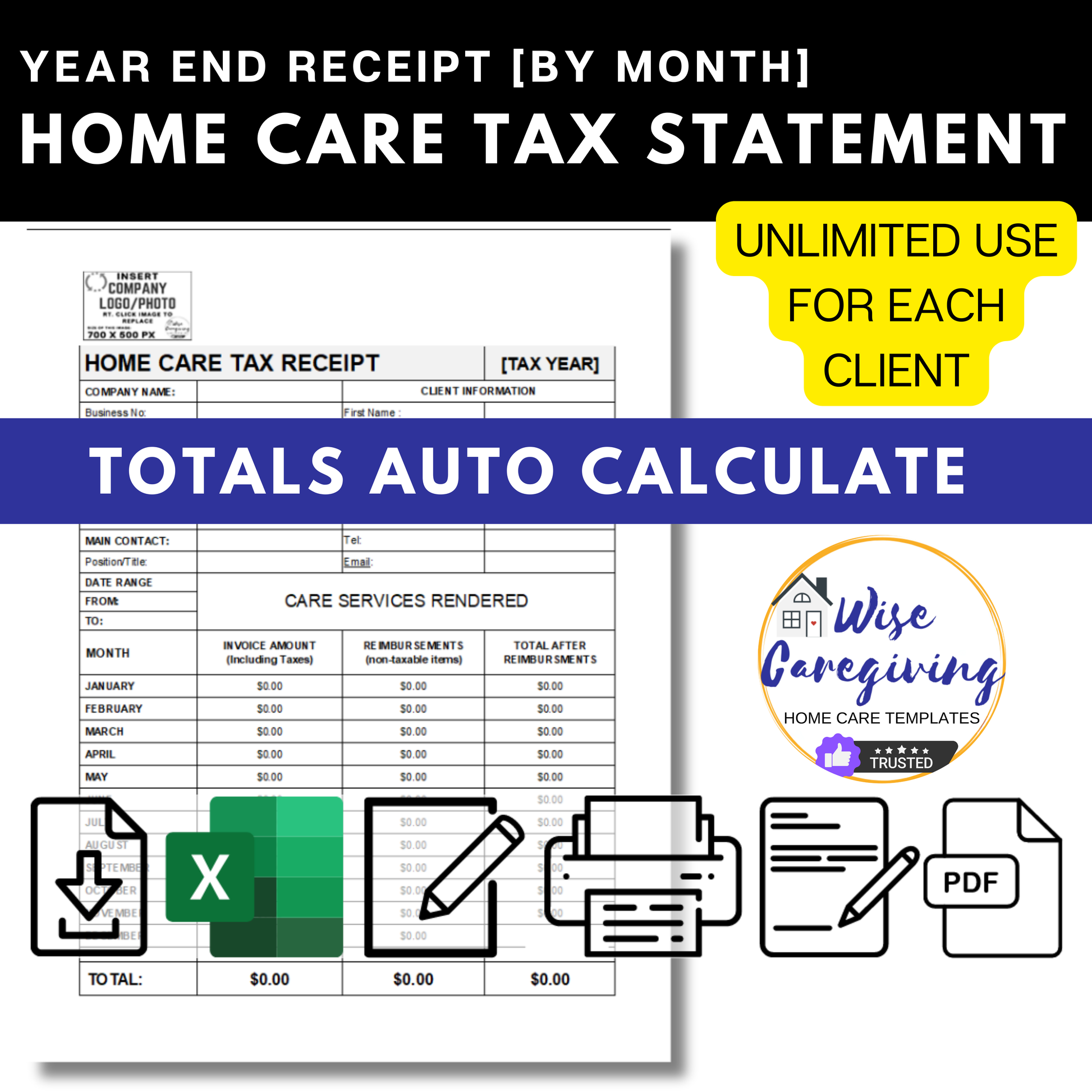 Home Care Tax Statement Template - Wisecaregiving