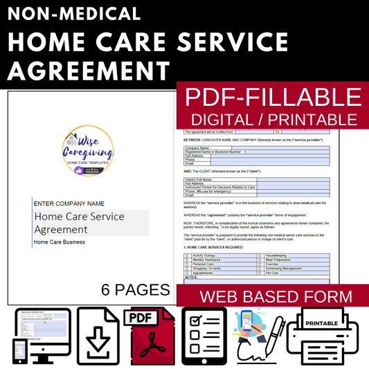 Home Care Service Agreement Fillable Form Template