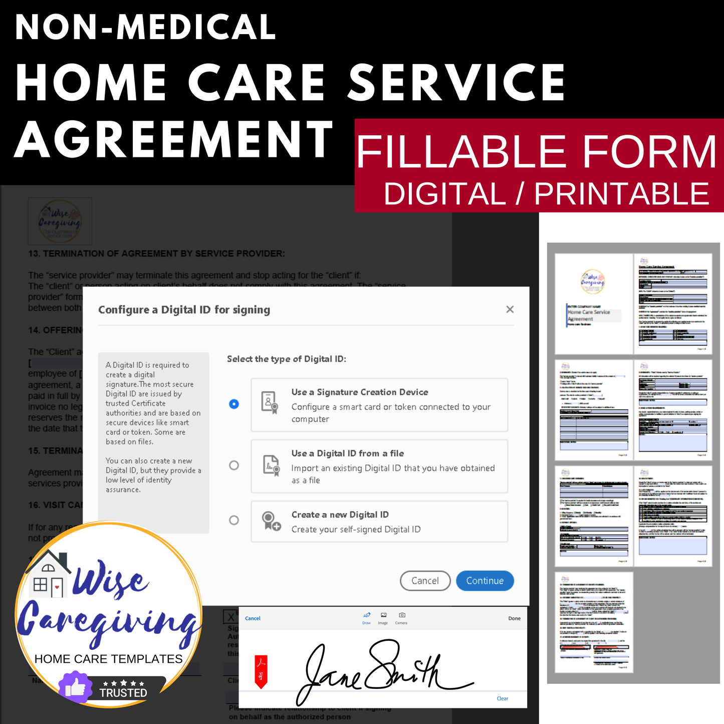 Home Care Service Agreement Fillable Form Template - Wisecaregiving