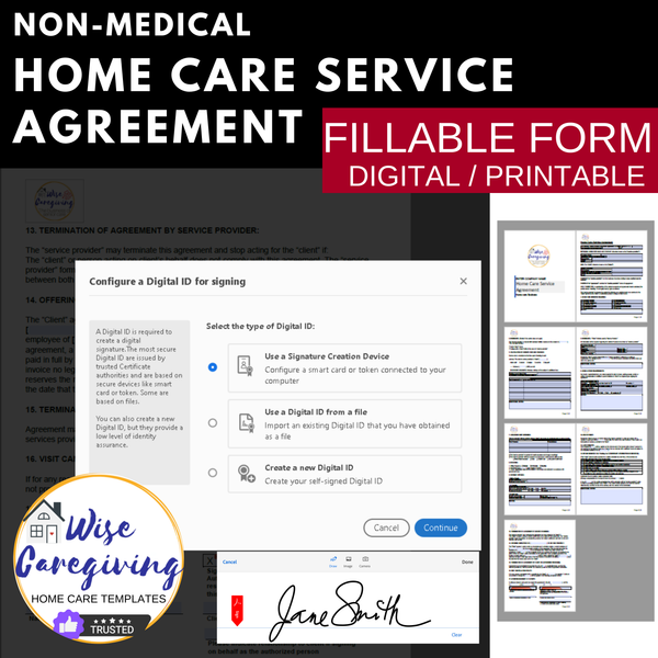 Home Care Service Agreement Fillable Form Template | Adobe PDF | Print