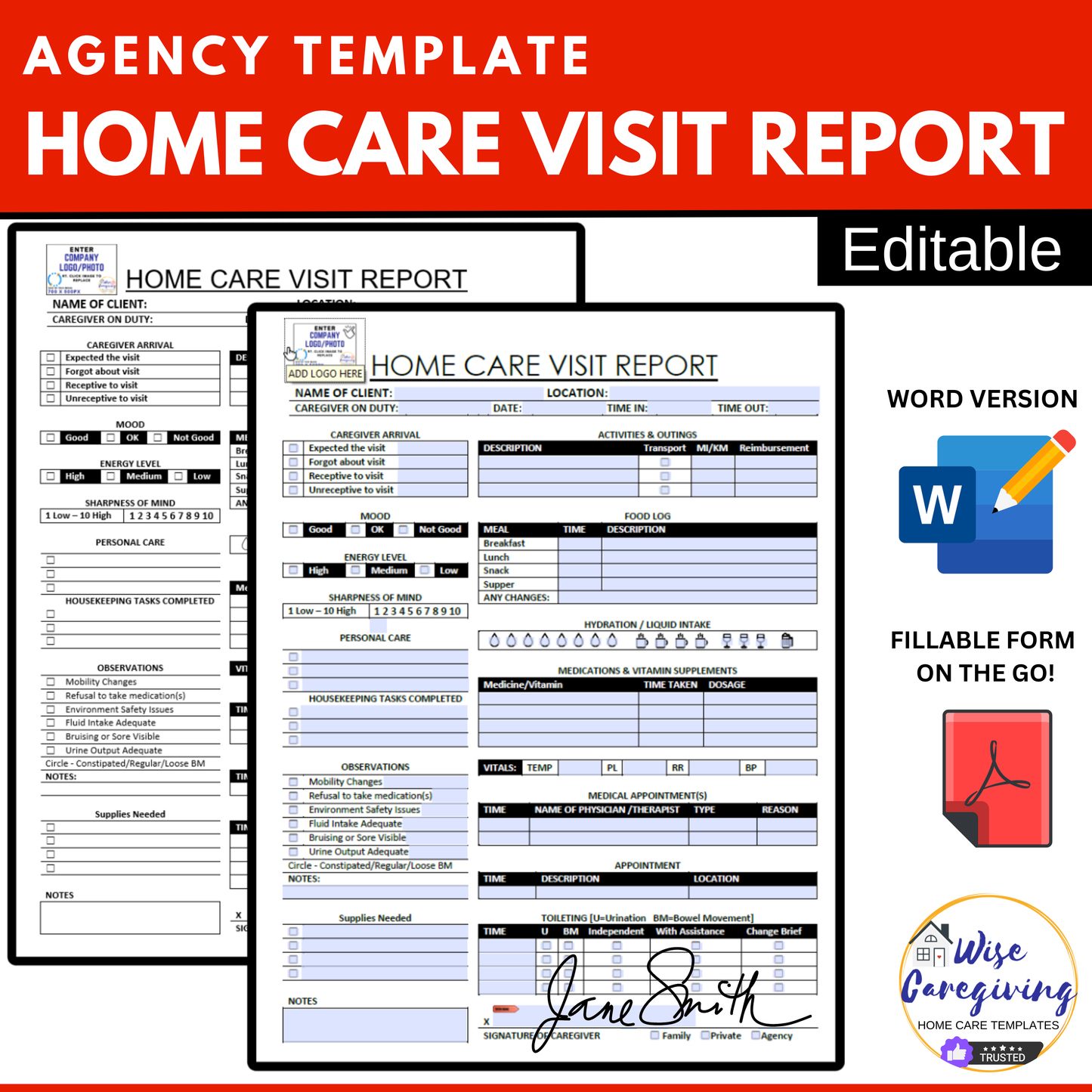 Home Care Visit Report Templates - Wisecaregiving