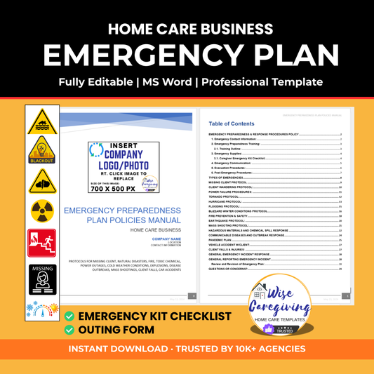 Home Care Emergency Preparedness Manual Template | Editable Word Download
