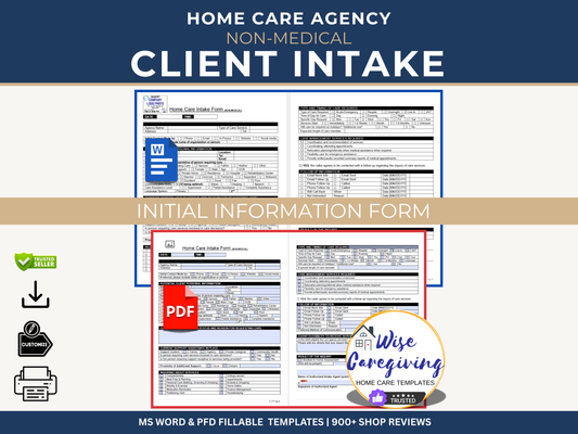 Home Care Client Intake Form | Inquiry & Assessment Template | Word + Fillable PDF