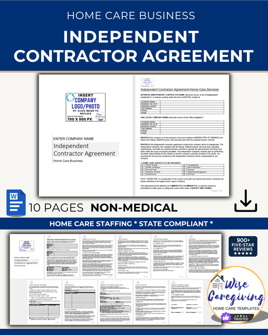 Home Care Independent Contractor Template | Editable | Printable