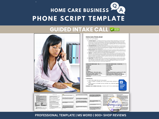 Home Care Phone Script Template | New Client Inquiry Call Flow | Non-Medical Home Care Agency Intake Script | Editable Word