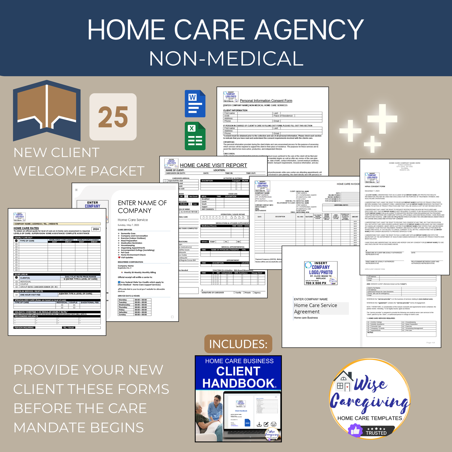 Home Care Client Packet Bundle | Editable Intake, Agreements, Care Plans & New Client Handbook
