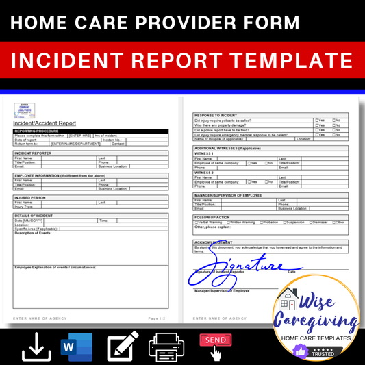 Home Care Incident Report Template - Wisecaregiving