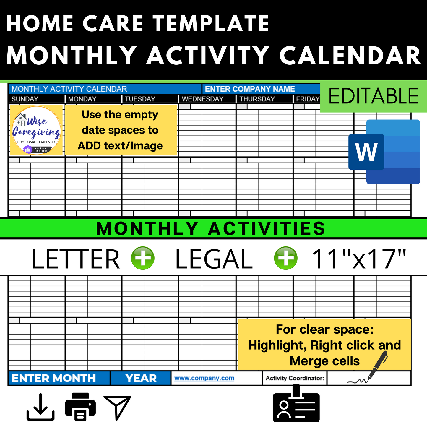 Monthly Activity Calendar Template