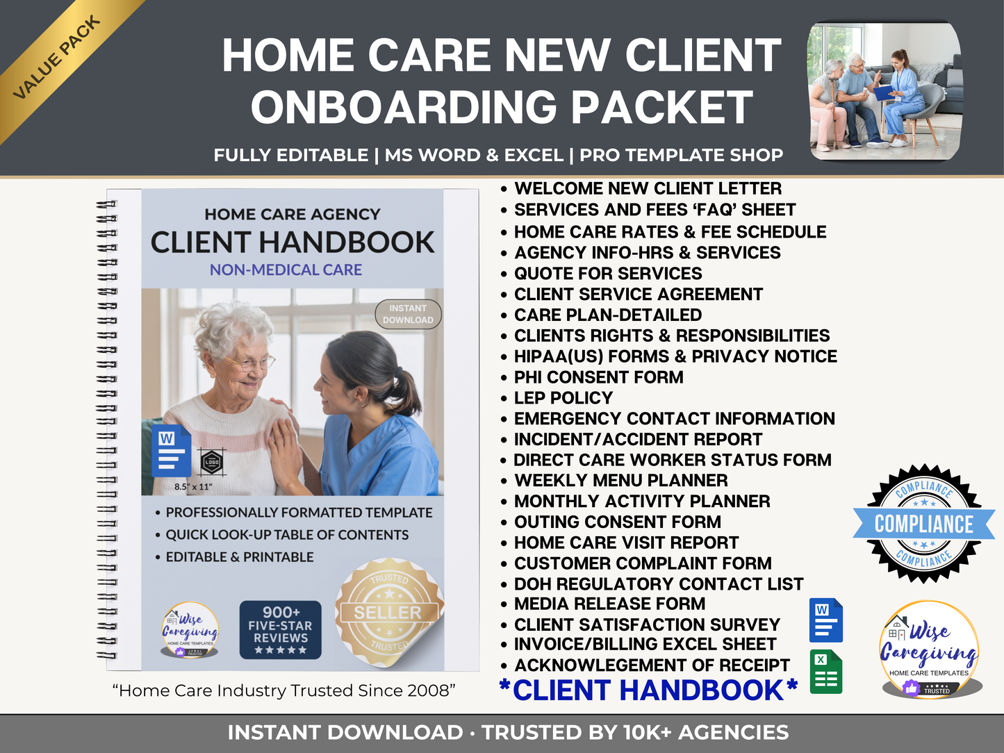 Home Care Client Packet Bundle | Editable Intake, Agreements, Care Plans & New Client Handbook