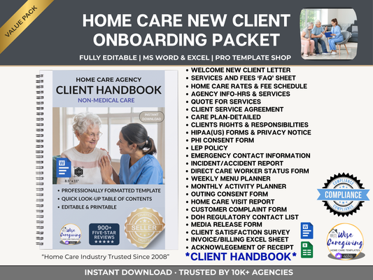 Home Care Client Packet Bundle | Editable Intake, Agreements, Care Plans & New Client Handbook