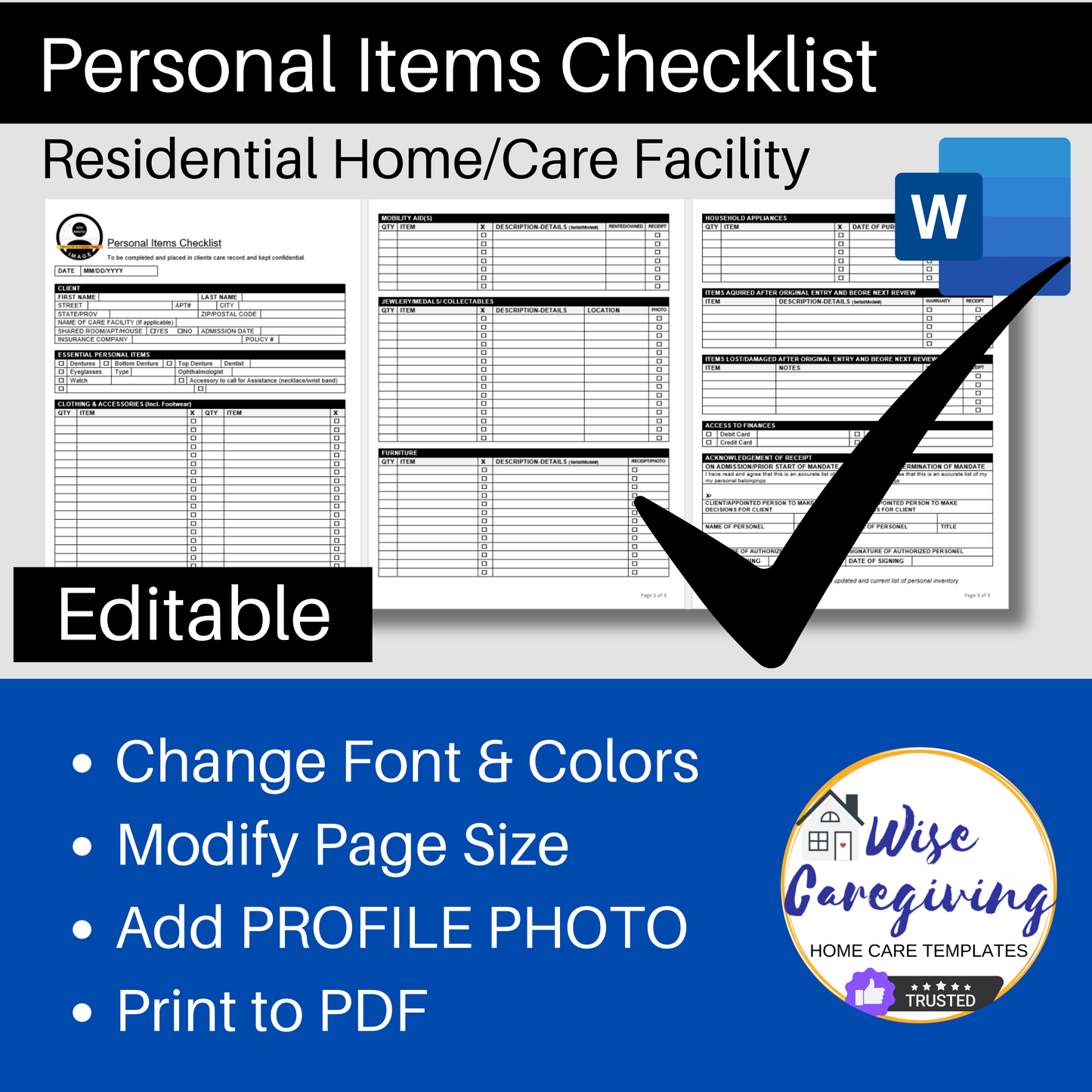 Personal Items Checklist Template - Wisecaregiving