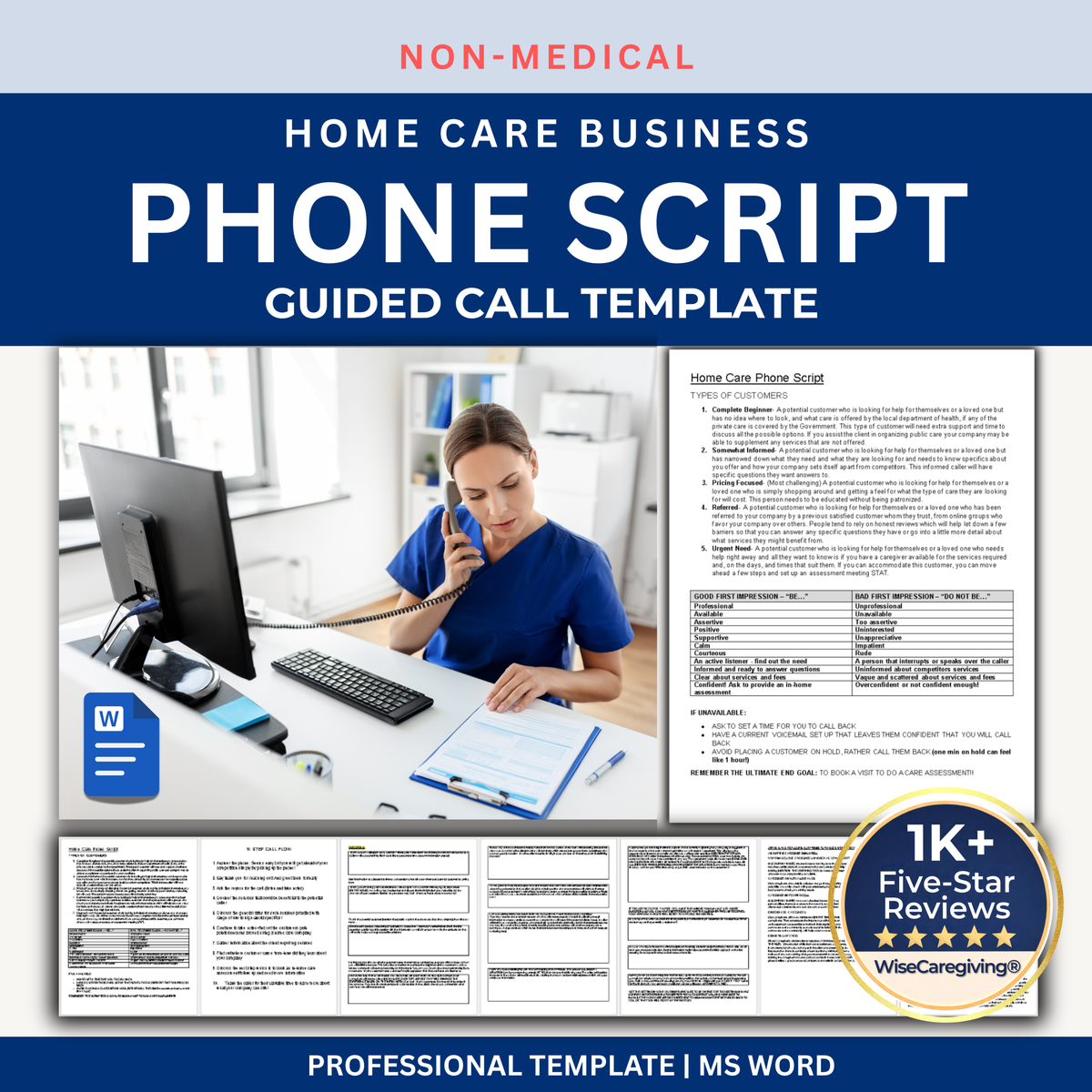 Home Care Phone Script Template | New Client Inquiry Call Script | Editable Word