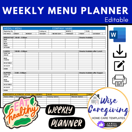 Weekly Menu Plan Template - Wisecaregiving