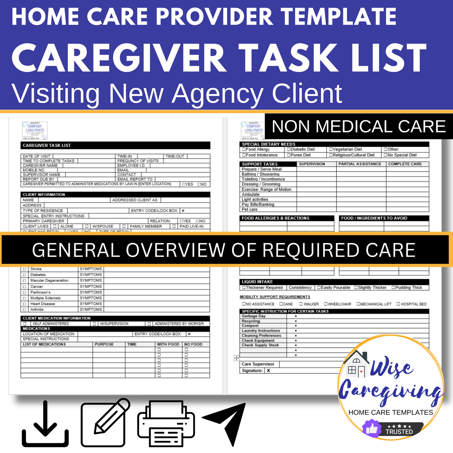 Caregiver Task List Template for New Home Care Clients - Wisecaregiving